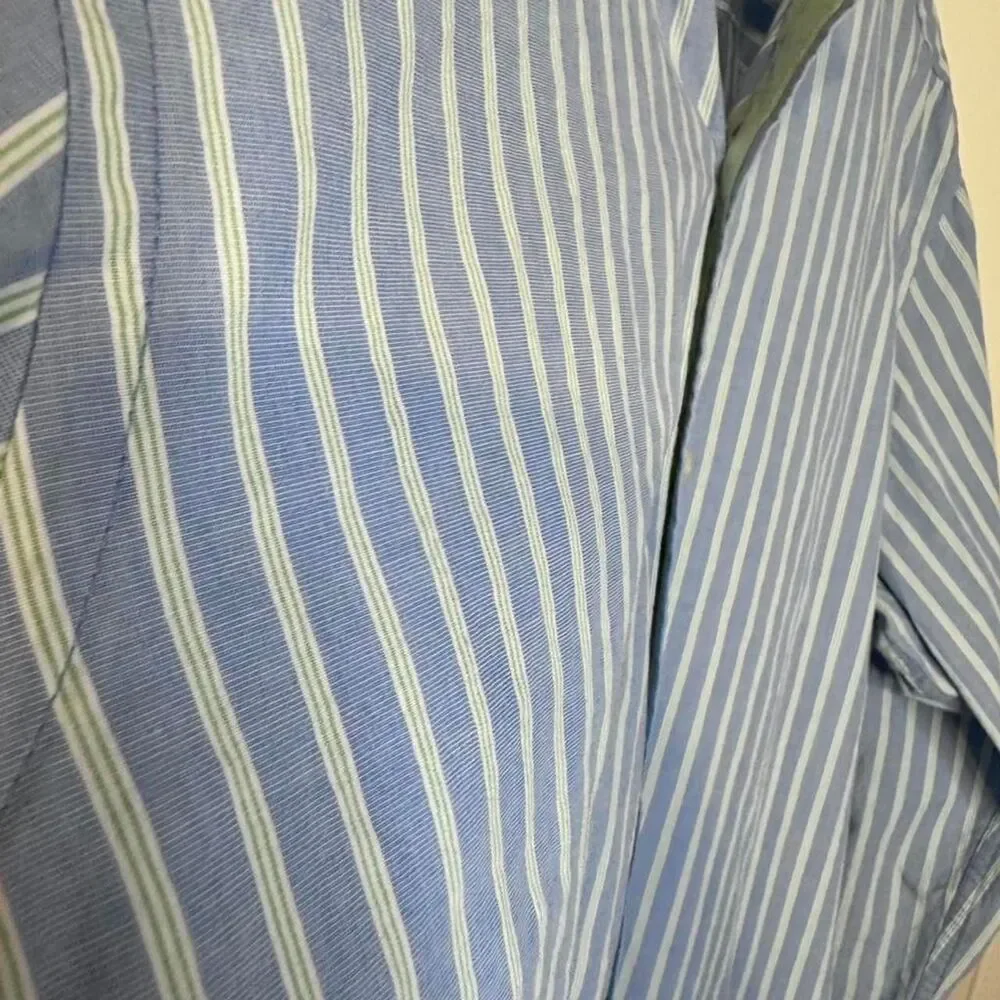 IZOD Luxury Sport Button Down Blue w/ Green & White Stripe